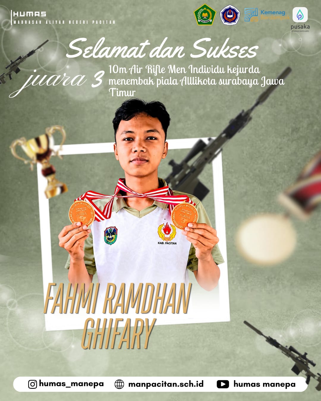 Humas MANEPA || Siswa MAN Pacitan Raih Juara 3 Kejurda Menembak Piala Wali Kota Surabaya