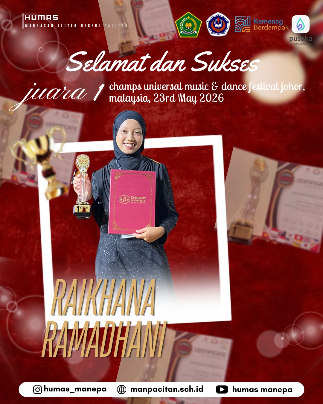 Humas MANEPA || Siswi MAN Pacitan Raih Juara 1 Festival Musik Internasional Di Malaysia