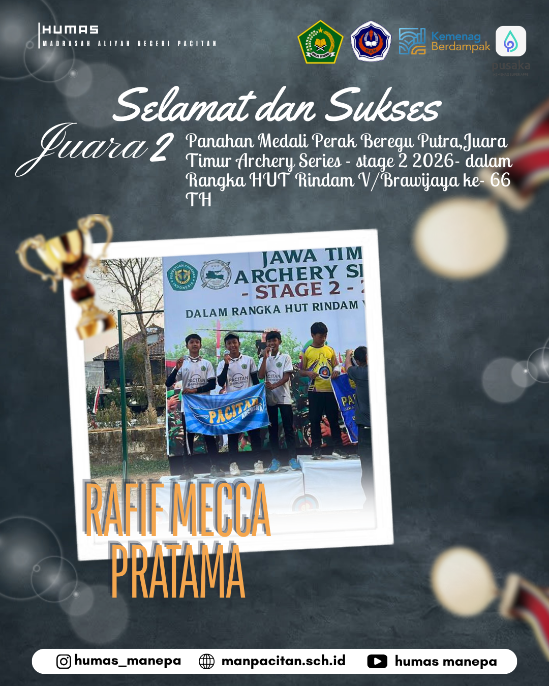 Humas MANEPA || Siswa MAN Pacitan Raih Juara 2 Lomba Panahan Standar Nasional Medali Perak Beregu Putra