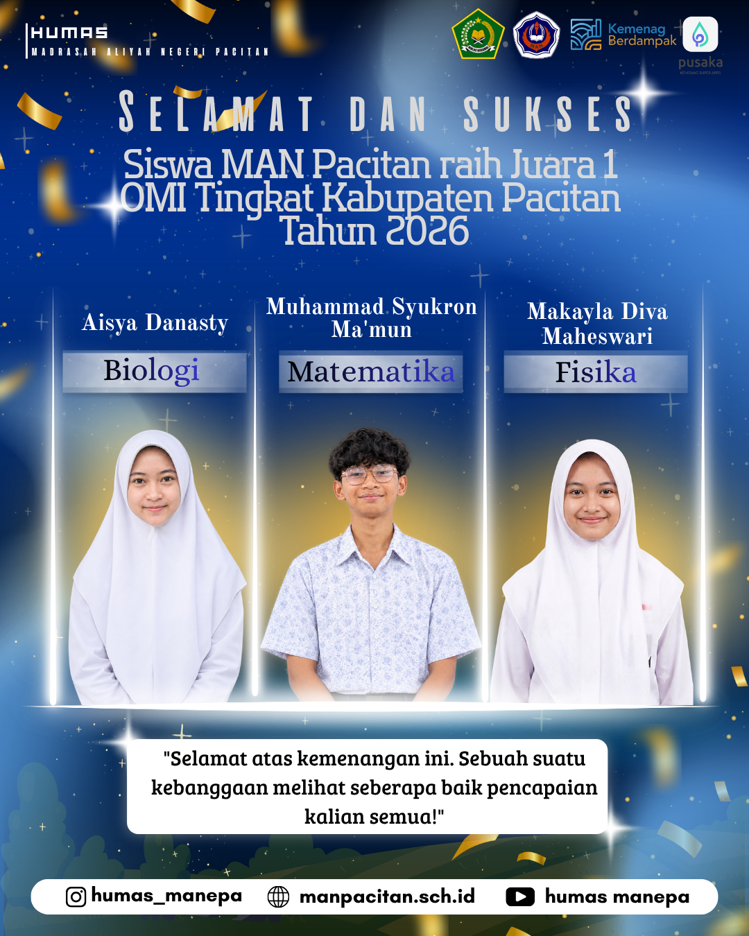 Humas MANEPA || Siswa Siswi MAN Pacitan Meraih Juara 1 OMI Tingkat Kab/Kota Pacitan