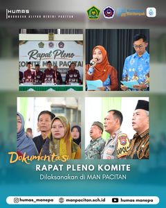 Humas MANEPA || Rapat Pleno Komite di MAN Pacitan PACITAN — Madrasah Aliyah Negeri (MAN) Pacitan menggelar Rapat Pleno Komite sebagai bagian dari upaya memperkuat komunikasi dan kerja sama dalam mendukung program serta kemajuan madrasah. Pertemuan ini menjadi momentum untuk bertukar gagasan, membahas berbagai hal terkait madrasah, sekaligus menyatukan komitmen antara komite dan pihak madrasah. Dengan semangat kebersamaan dan kolaborasi, setiap langkah diharapkan dapat memberikan dampak positif bagi perkembangan MAN Pacitan dan seluruh warganya. 🤝✨ Editor by : Tim Media Madrasah